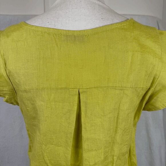 Terzo Millennio Linen Top Embroidered Lace Hem Tunic Chartreus Green Size Small - Picture 4 of 10